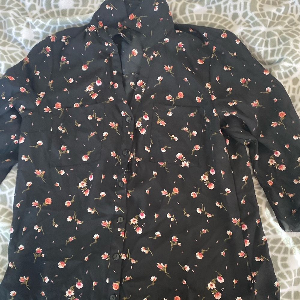 Black floral blouse